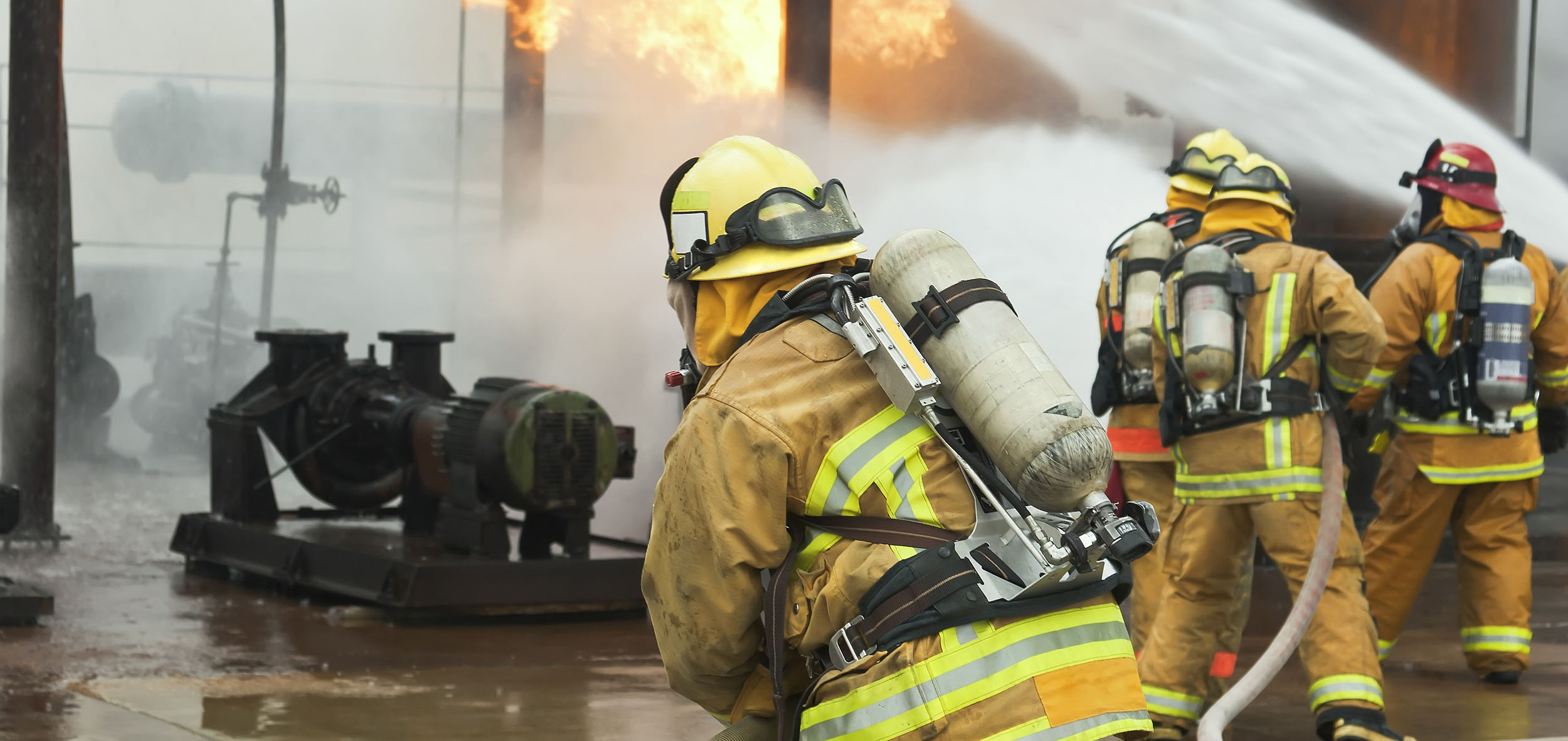 firefighters at facility