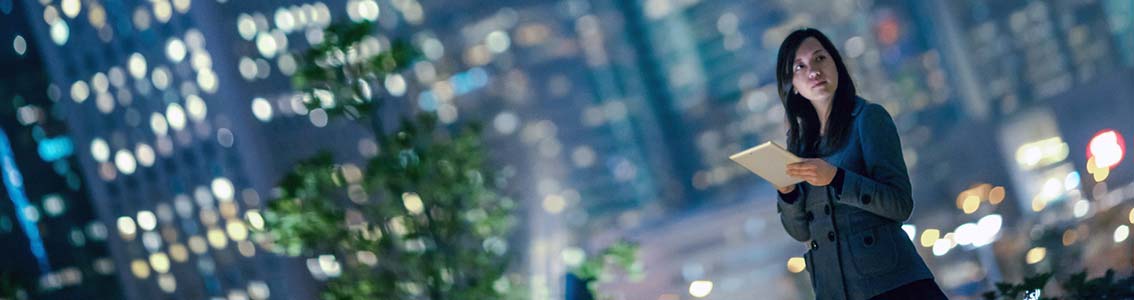 Woman tablet city